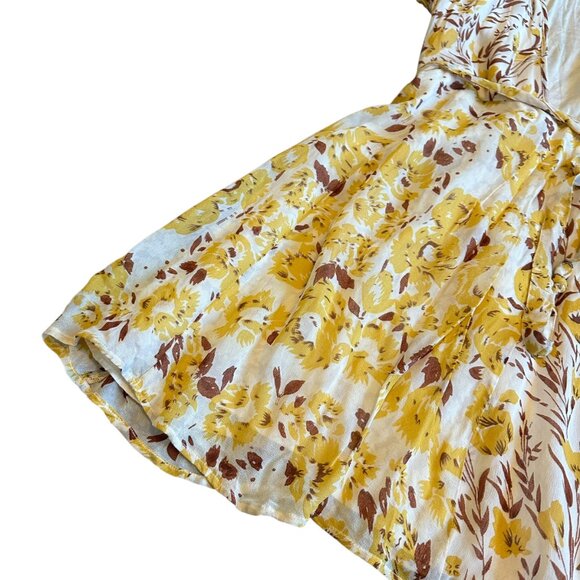 Chan Luu Yellow Brown Floral Print Wrap Dress V-Neck Mini A-Line Size XS Women's - Picture 5 of 12